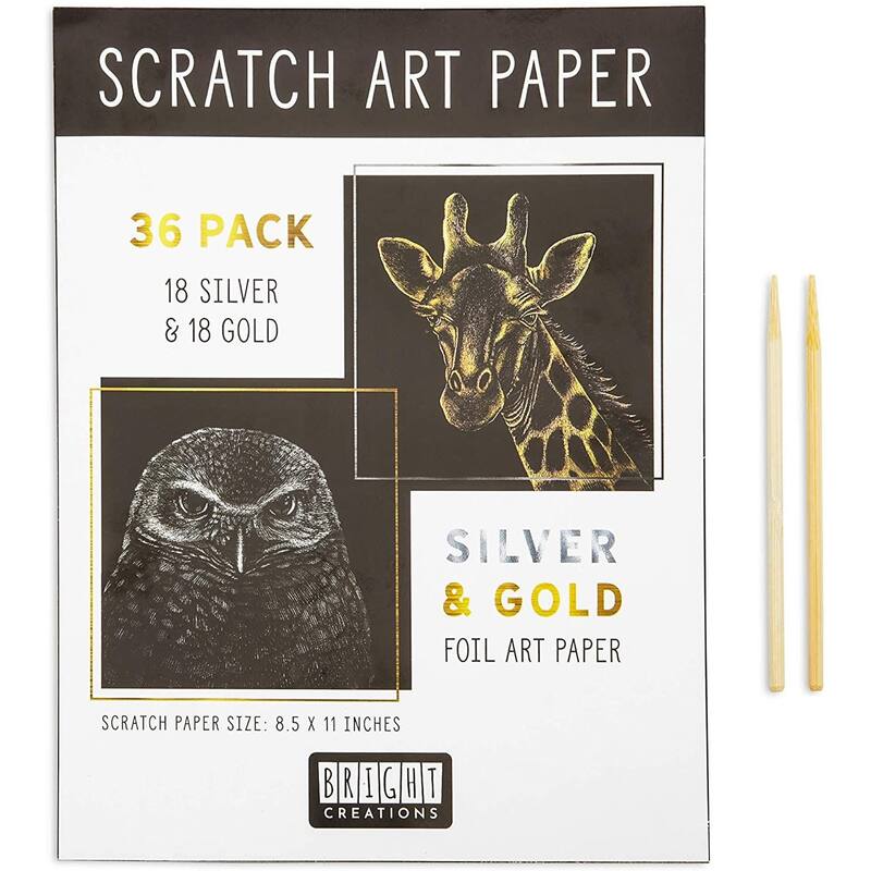 Bright Creations 36 Scratch Sheets with 2 Wooden Styluses for Art (8.5 x 11 in)