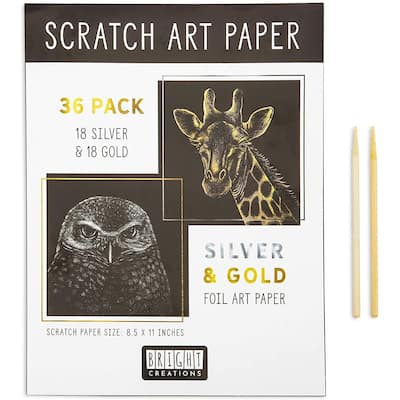 Bright Creations 36 Scratch Sheets with 2 Wooden Styluses for Art (8.5 x 11 in)