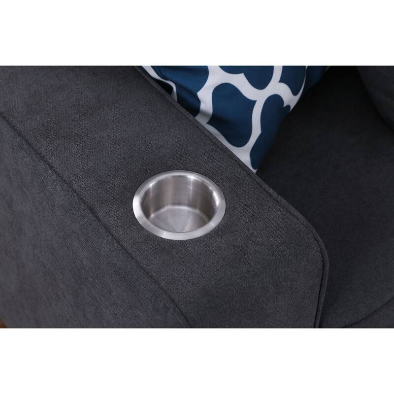 Woven Upholstered Sofa with Ottoman in Stone Gray