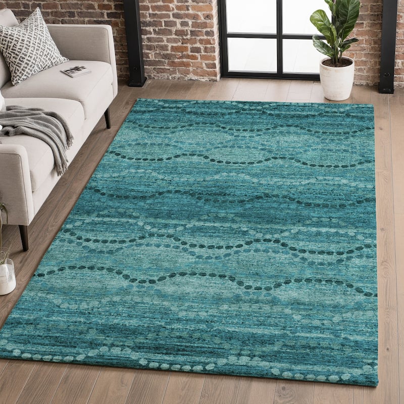 Premium Washable Super Soft Boho Stripes Mayfield Rug - Turquoise - 5' x 7'6"