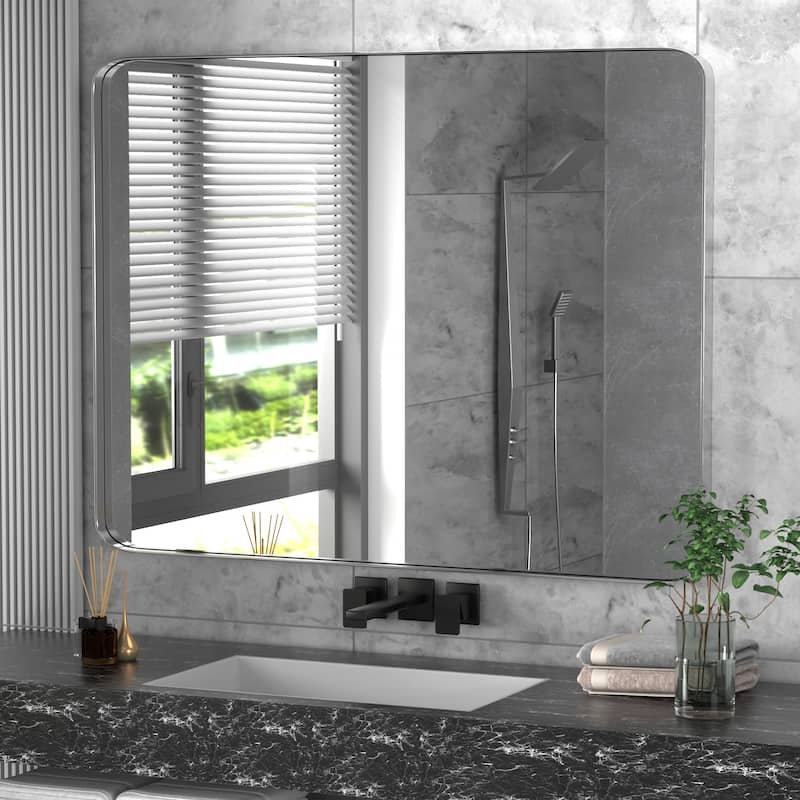 Modern Rounded Rectangle Wall Mirror with Stainless Steel Frame for Bathroom Vanity(1 Piece)