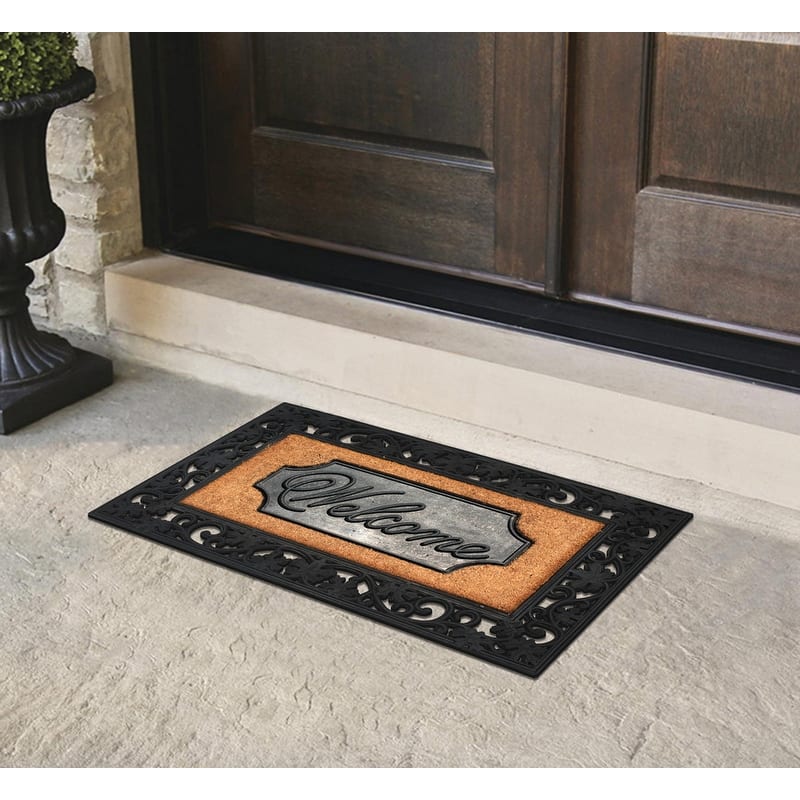 A1HC Rubber and Coir Door Mat Floral Border Dirt Trapper Heavy Weight Doormat