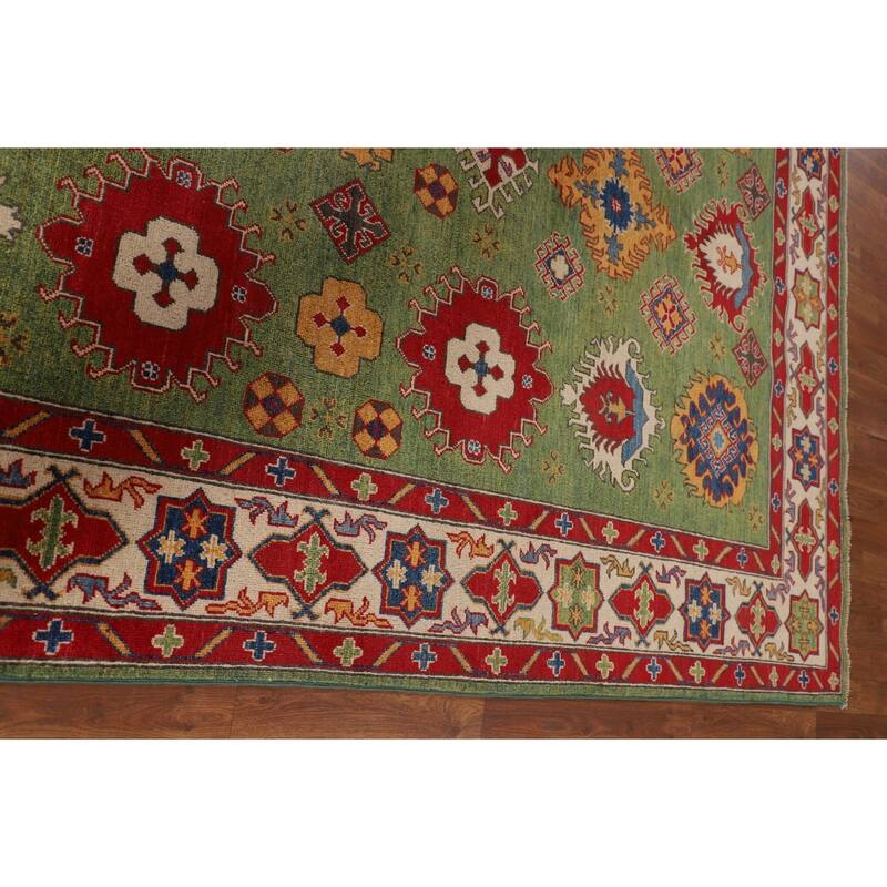 Green Kazak Oriental Area Rug Hand-Knotted Wool Carpet - 6'8" x 9'7"