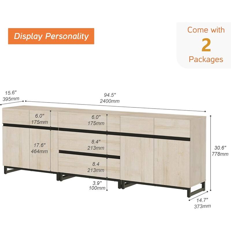 WAMPAT Modern TV Stand for TVs up to 100 inch, 3 in 1 TV Console with Adjustable Shelves and 3 Drawers for Living Room,Bedroom