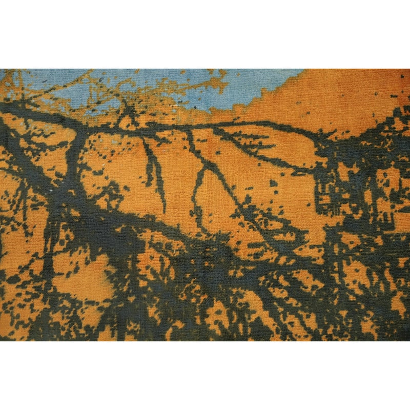 Hand Knotted Oriental Viscose Silk Carpet Modern Pictorial Oranges & Rust Abstract Area Rug - 7' 10'' X 5' 8''