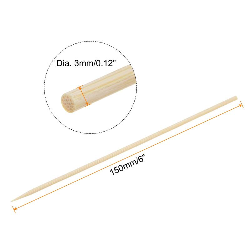 900pcs Bamboo Skewers Sticks 6 Inch 3mm Dia Natural Wooden Cocktail Picks - 6" - Brown
