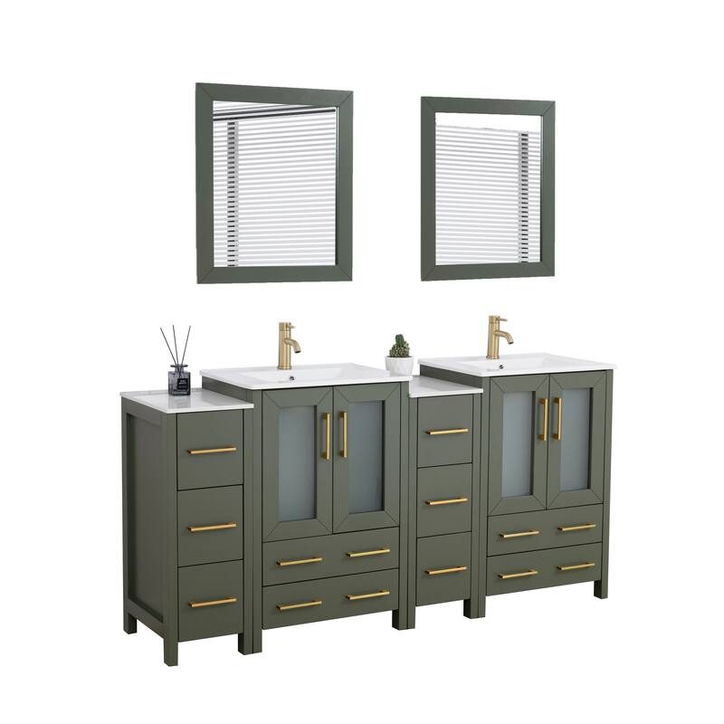 Vanity Art 72 in. Double Sink Bathroom Vanity with Top and Mirrors - 72 X 18.1 X 35.8