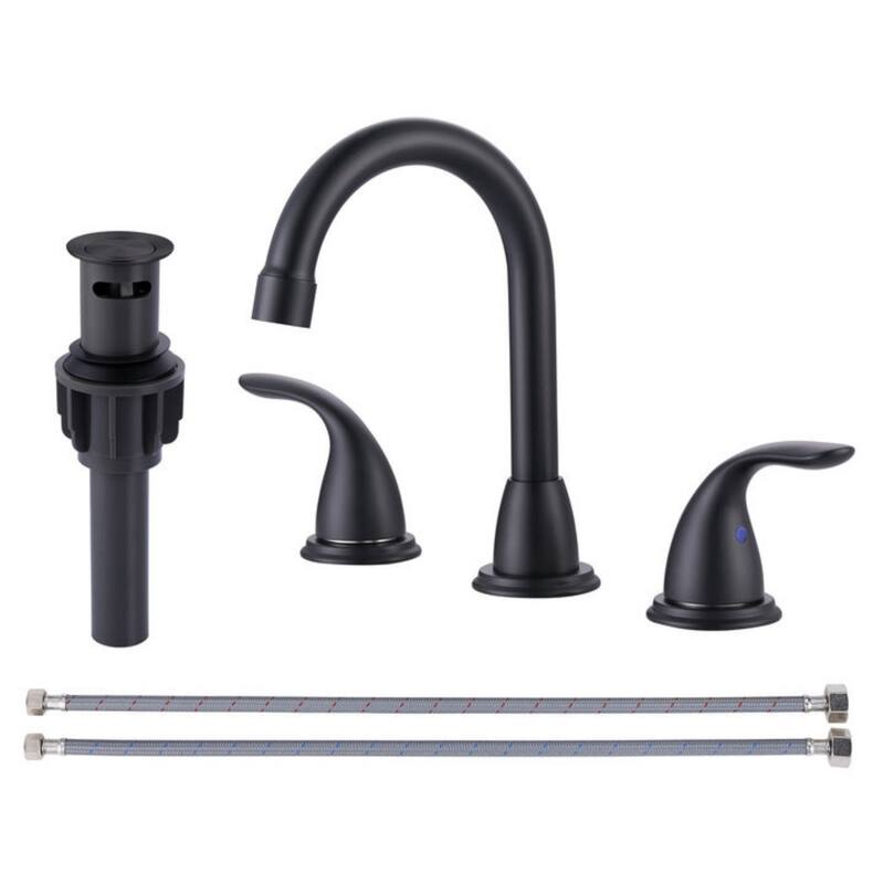 WOWOW 8 in. Widespread Double Handle Bathroom Faucet - Matte Black
