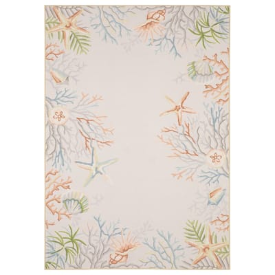 Style Haven Flores Coral Star Fish Beige/Multi Indoor-Outdoor Washable Rug