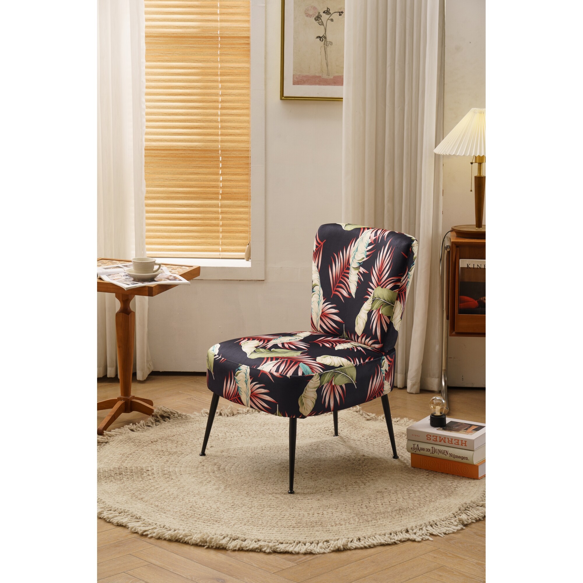 Flower Patterning velvet fabric farmhouse slipper chair accent