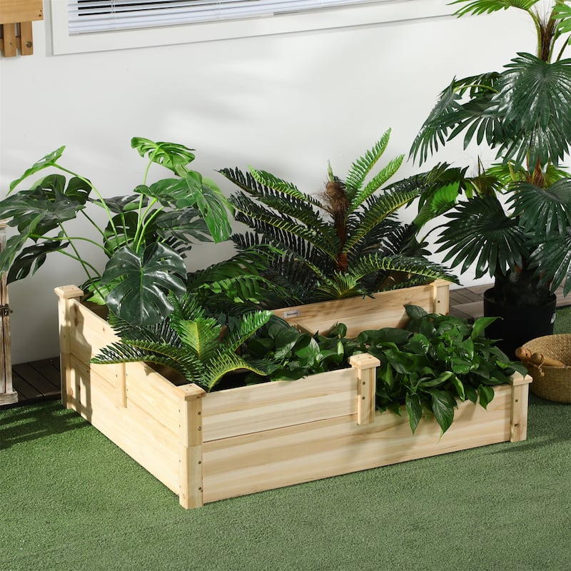 Outsunny 3 Tier Raised Garden Bed - Natural