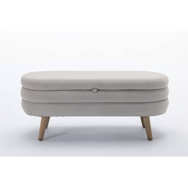 Velvet Fabric Storage Bench - Light Grey