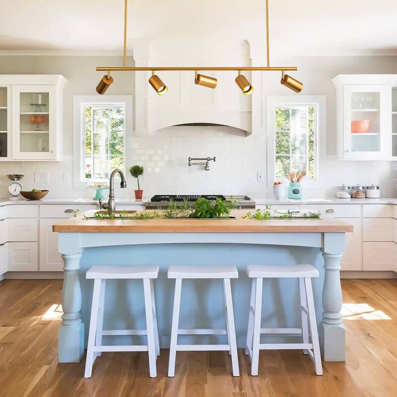 5-Light Modern Farmhouse Linear Swivel Track Lighting Spotlight for Kitchen Island