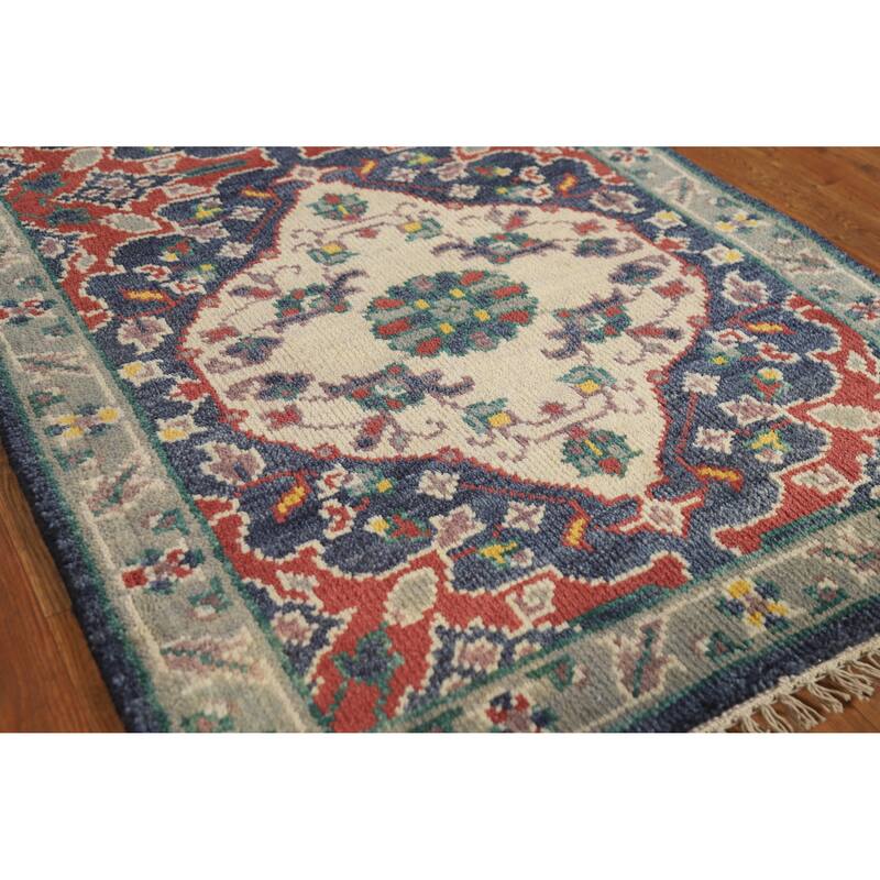 Hand Knotted Oriental 100% Wool Carpet Traditional Floral Navy Blue & Blues Heriz (serapi) Runner Rug - 8' 1'' X 2' 7''