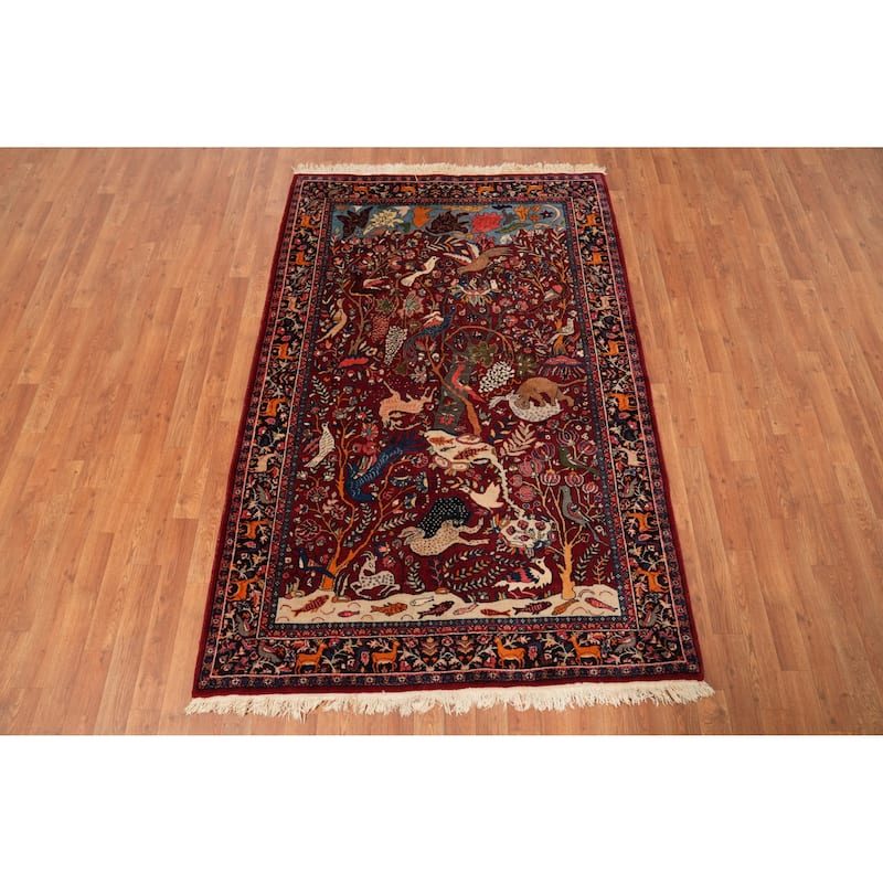 Hand Knotted Oriental 100% Wool Carpet Traditional Floral Red Kashan Area Rug - 6' 10'' X 4' 6''