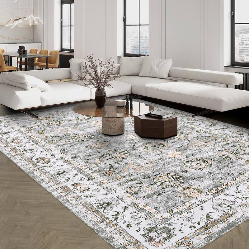 Garvee Boho Rugs Bohemian Rugs Floral Distressed Area Rug - 5' x 7' - Grey