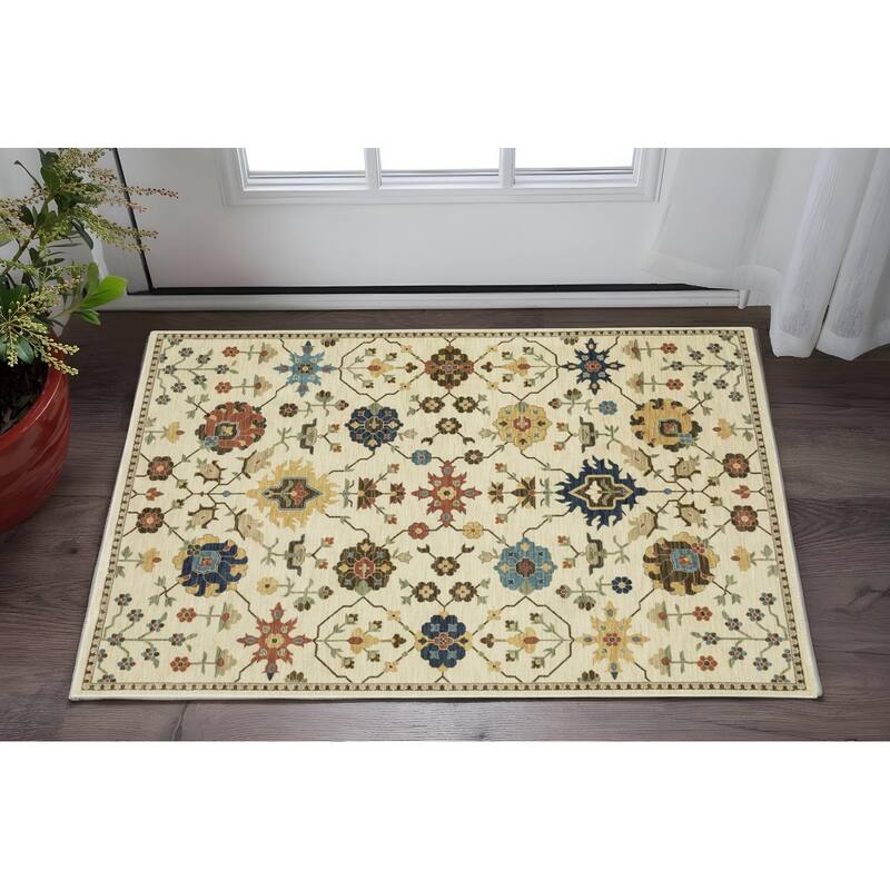 HomeRootsOriental Traditional Runner Area Rug - 60.24' X '39.37' X '0.32 - Gold/Ivory