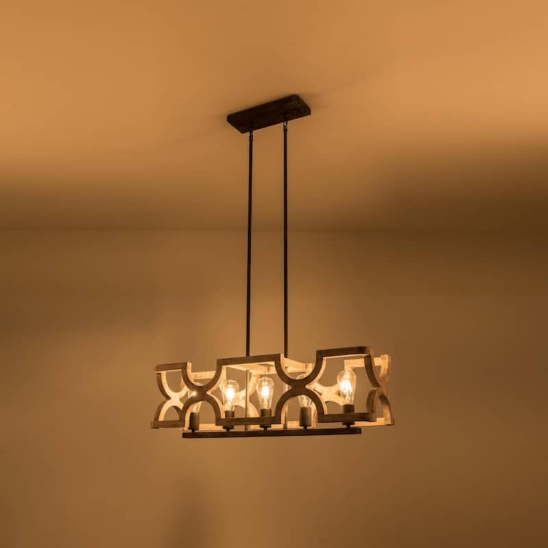 5-Light Coastal Distressed Wood Chandelier Farmhouse Adjustable Kitchen Island Pendant Light - 20" X 31"/20" X 32"
