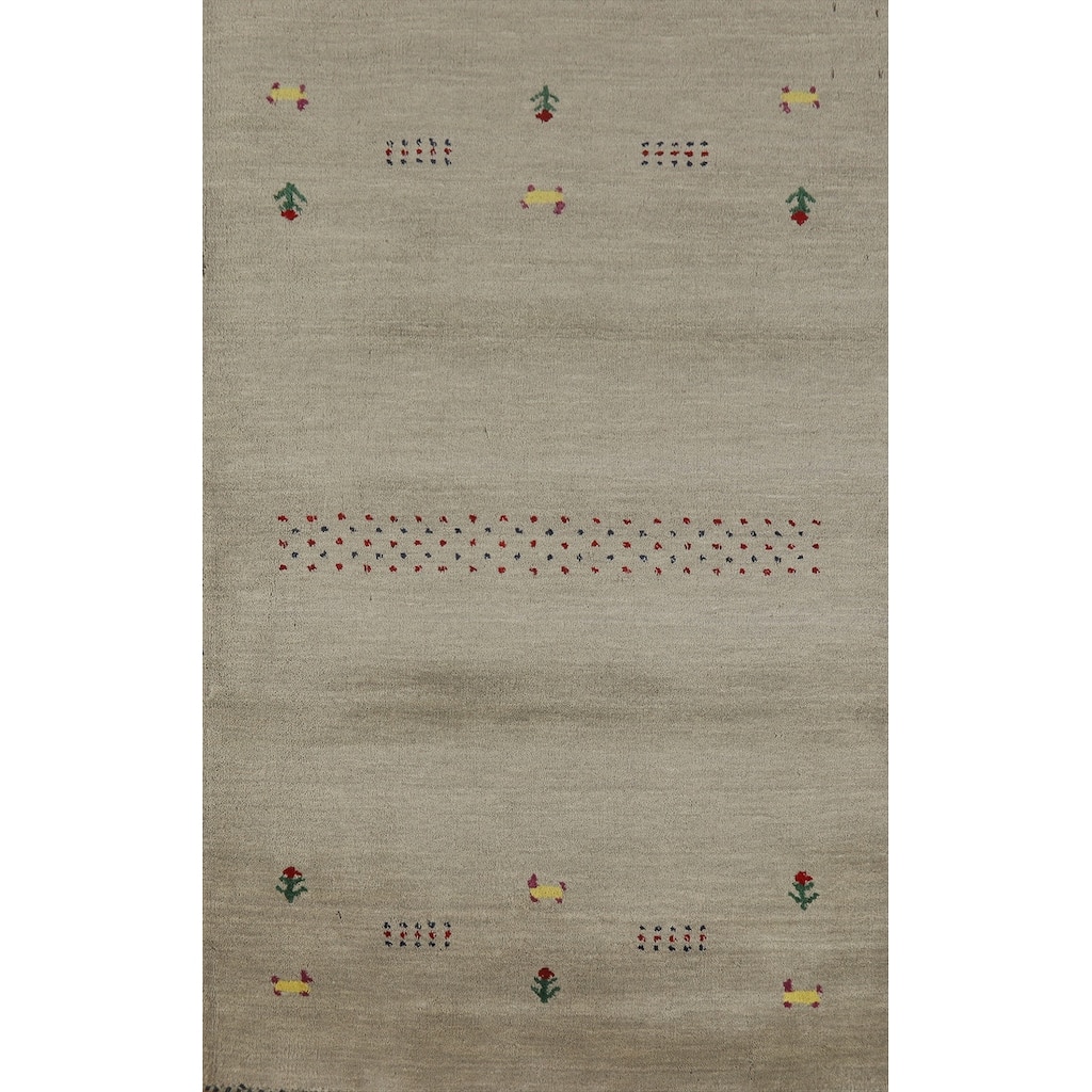 Hand Knotted Oriental 100% Wool Carpet Tribal Tribal Green Gabbeh Area Rug - 5' 0'' X 3' 0''