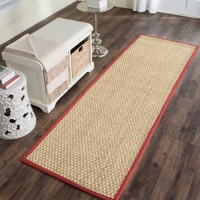 SAFAVIEH Natural Fiber Marina Basketweave Seagrass Rug - 2'6" x 8' Runner - Natural/Red