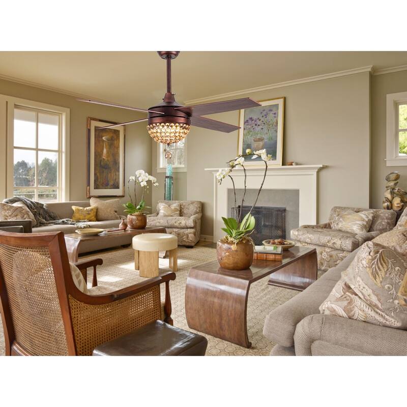 Bella Depot 52" Modern Crystal Ceiling Fan with LED Light, Reversible Ceiling Fan with Remote Control