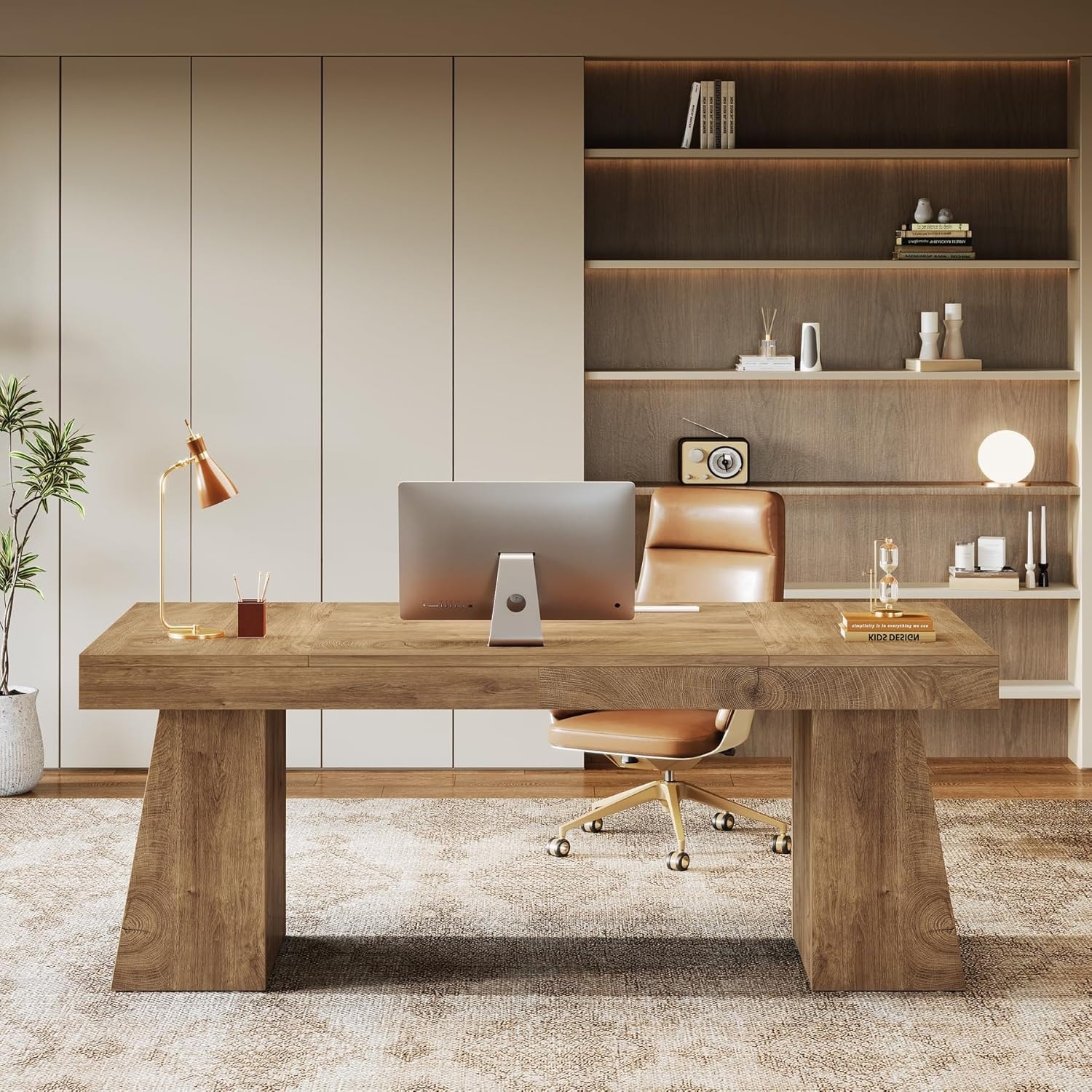 55" Modern Executive Desk, Large Home Office Desk with Double Pedestal