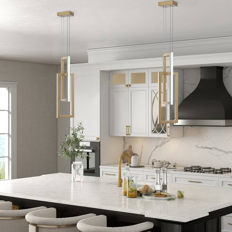Modern 2-Light Geometric Linear Rectangle LED Pendant