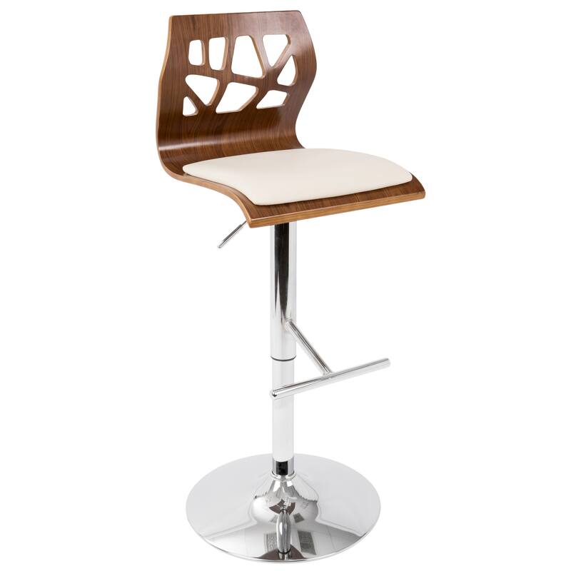 Carson Carrington Sala Adjustable Bar Stool with Straight T Footrest (Set of 3) - Cream Faux Leather/Walnut Wood/Chrome