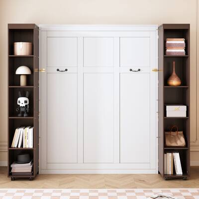 Queen Size MDF Murphy Bed with Fold-Out Storage Cabinets