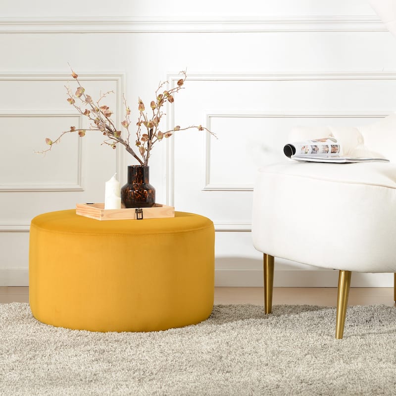 KINWELL Round Upholstered Pouf Ottoman Footrest