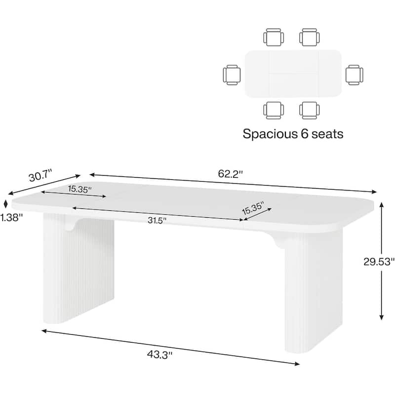62-Inch Wood Dining Table for 4-6 People Modern Rectangular Kitchen Table for Dining Room Living Room