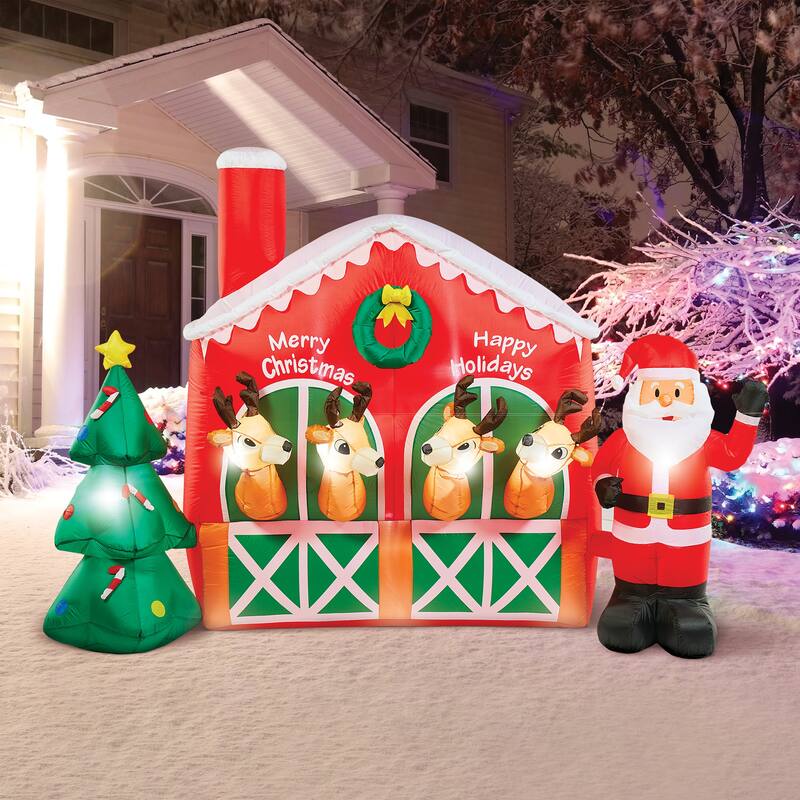 9Foot Christmas Reindeer Stable Inflatable 12.800 x 12.000 x 9.130