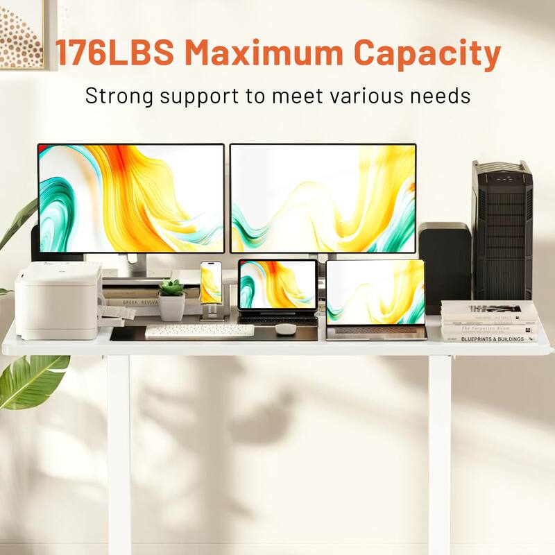 Computer Desk 48 Inch Home Office Bedroom Writing Study PC Table with Fabric Drawers Storage Shelves Space Side Bag