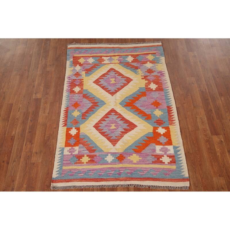 Reversible Kilim Area Rug Flatweave Accent Wool Carpet - 3'4"x 5'2"