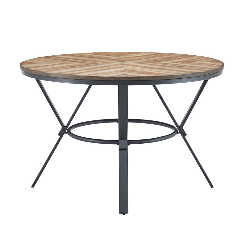 Roomfitters Modern Round Dining Table with Splayed Metal Trestle Legs, Light Birch Finish