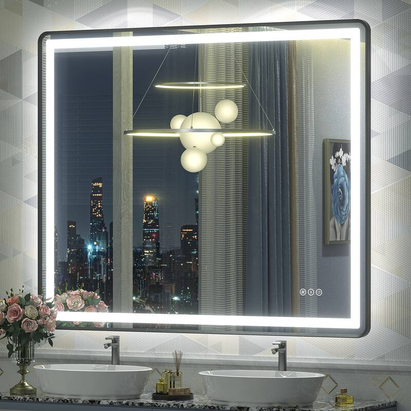 UL Certified Black Metal Framed LED Front Light and Backlit Anti-Fog Wall Bathroom/ Vanity Mirror