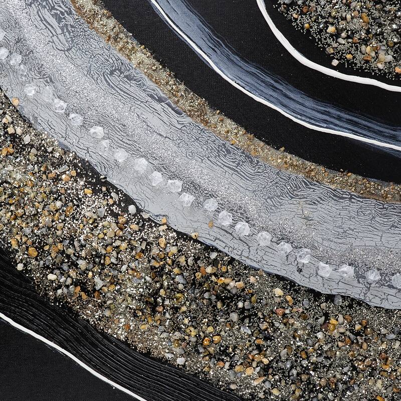 Modern Wall Decor Rectangle Framed Oil Painting with Gemstones and Crystals, for Matching Various Interior Styles