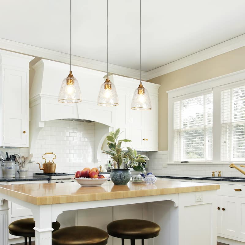 Dilera Modern 3-Light Gold Chandelier Glass Linear Island Pendant Lights for Dining Room - D28.5" x H68.5"