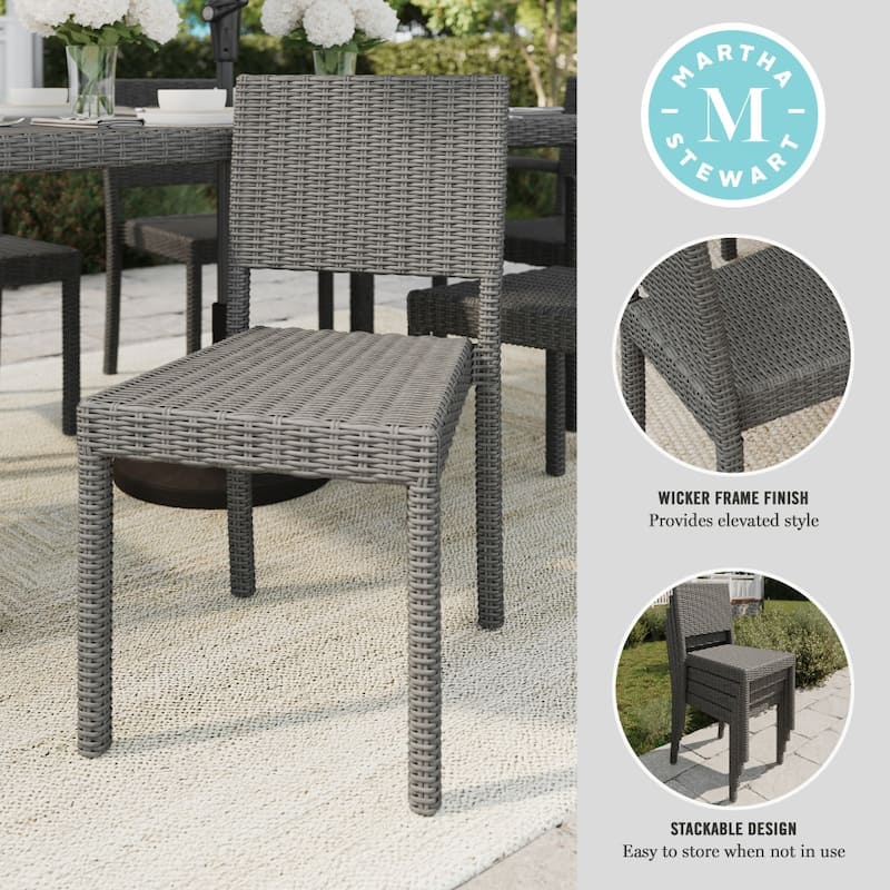 Martha Stewart 2PK Outdoor Rattan Wicker Stackable Side Dining Chairs - 18.5"W x 21.75"D x 33.5"H