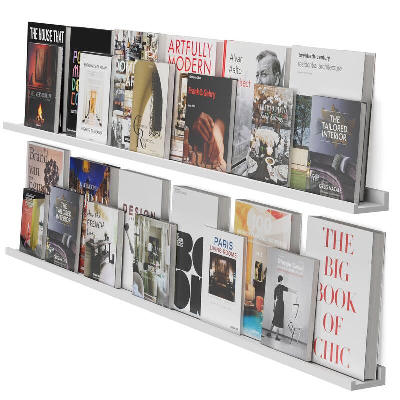 Wallniture Denver 72" Floating Shelves for Photo Display, Picture Ledge, White (Set of 2)