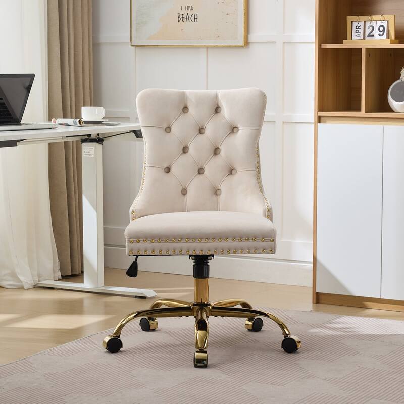 Velvet Home Office Adjustable Swivel Desk Chair with Golden Metal Base