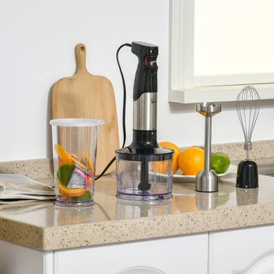 HOMCOM 4-in-1 Stainless Steel Immersion Blender Handheld with Electric Chopper, Egg Whisk, Large Measuring Cup