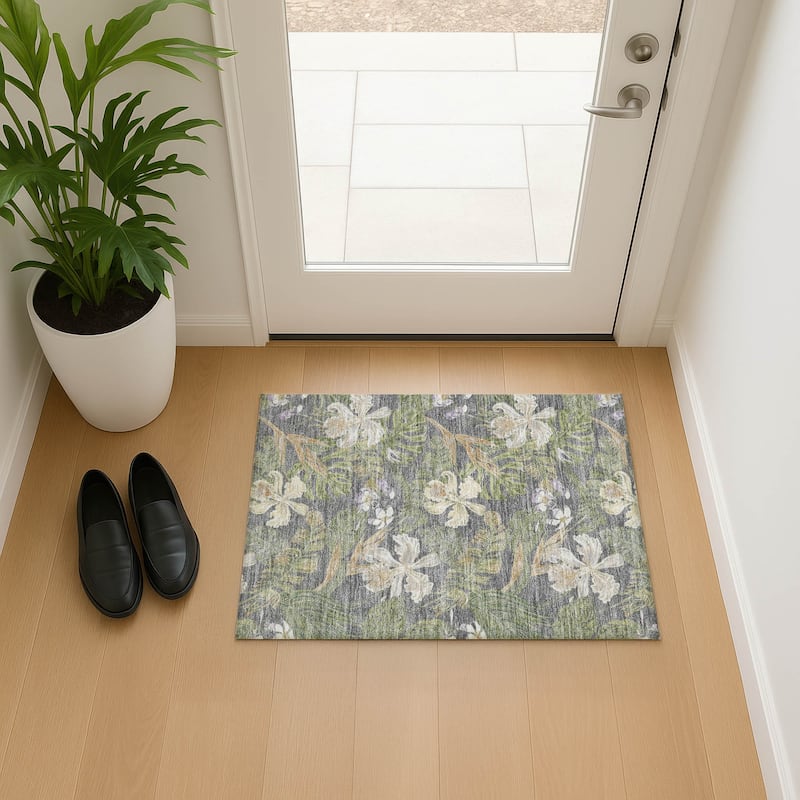 Premium Washable Super Soft Tropical Paradise Mayfield Rug - Gray - 1'8" x 2'6"