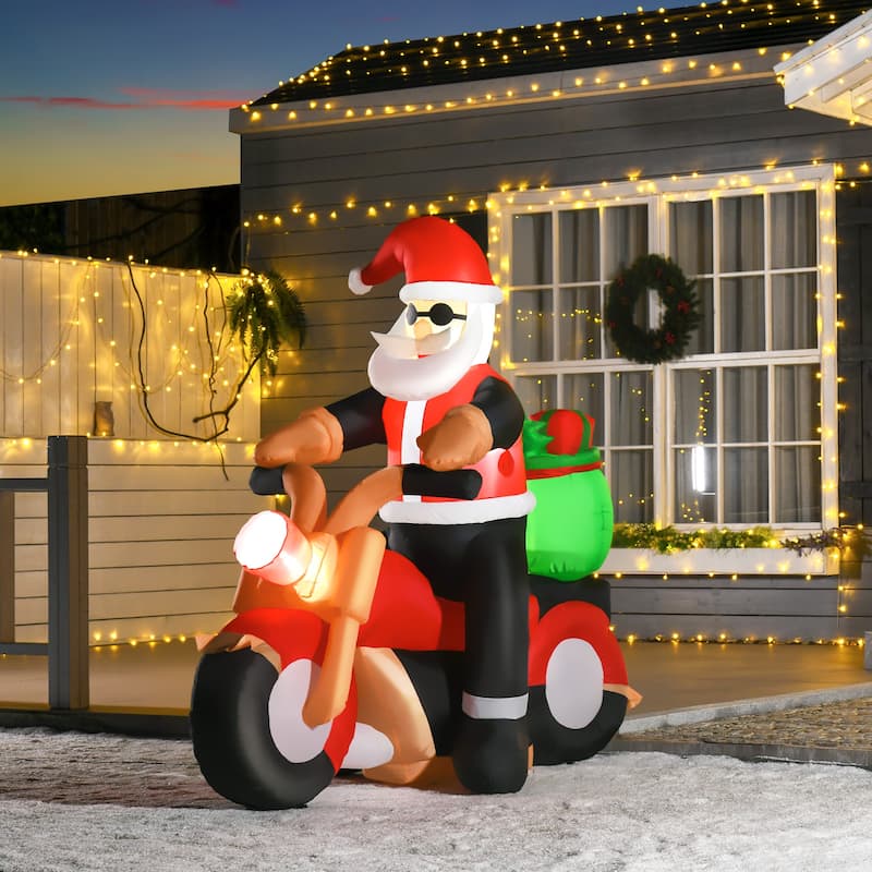 HOMCOM 5' Cool Motorcyclist Santa Inflatable Christmas Decoration, Small Outdoor Blow-Up Funny Christmas Decoration