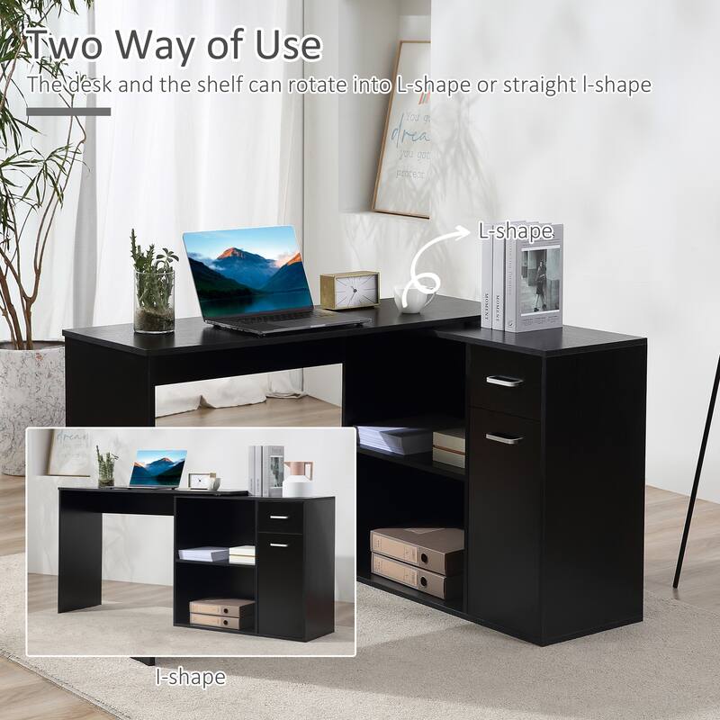 Adjustable L-Shaped Computer Desk with Storage Shelves,Drawer and Cabinet