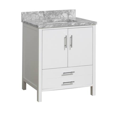 KitchenBathCollection California 30" Bathroom Vanity with Carrara Marble Top