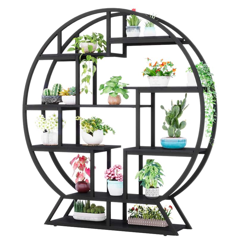 Industrial Round Plant Stand, 63 Inch Plant Shelf Holder, Multipurpose Flower Pot Stands with 8 Shelves