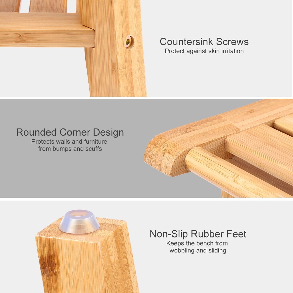 Langria Bamboo Shower Bench With Storage Shelf Rubber Feet Hanging Rods Bathroom Furniture Overstock 30686706