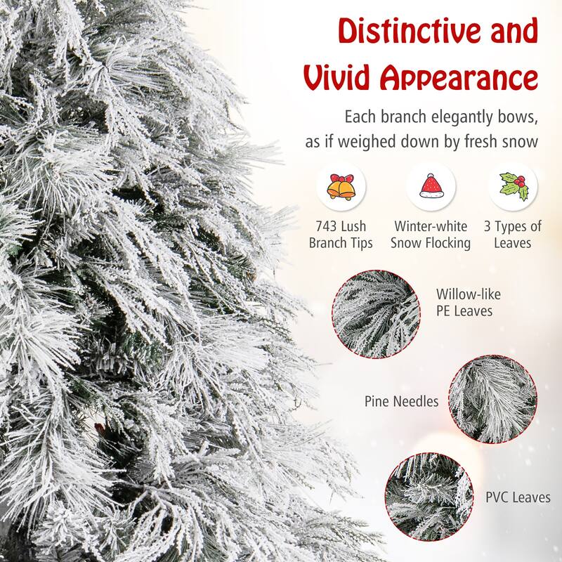 Gymax 4.5/6/7 FT Pre-Lit Artificial Christmas Tree Snow Flocked Full