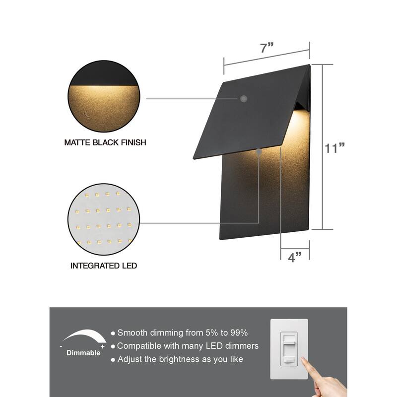 11" Black Modern Outdoor Led Wall Sconce - 1 PACK